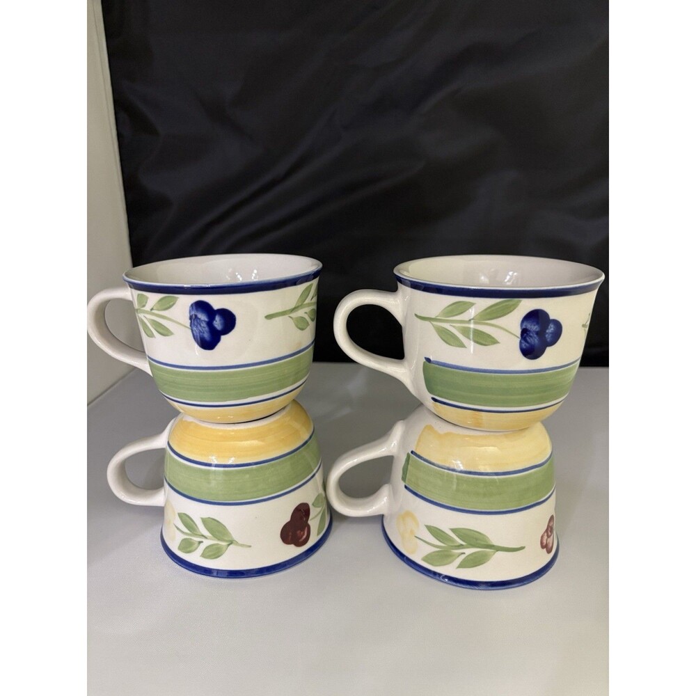 Gibson Bella Oversized Mug Blue and Purple Flowers Soup Mugs Set Of 4